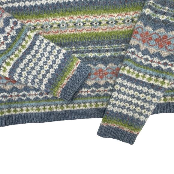 Vintage Fair Isle Wool Sweater V-Neck Nordic Knit Cozy Hygge Winter Pullover M - Picture 7 of 12